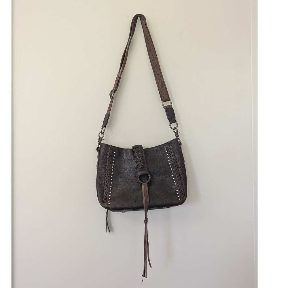 Montana West Brown Leather Concealed Carry Crossbody Bag Studded Western Fringe